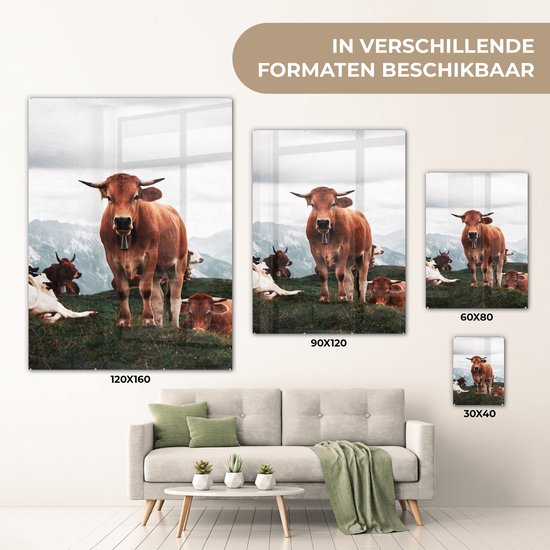 MuchoWow® Peinture sur verre 120x160 cm - Peinture sur verre acrylique - Animaux - Vache - Berg - Photo sur verre - Peintures