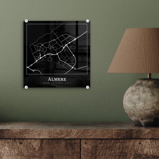 MuchoWow® Peinture sur verre - Plan de la ville - Almere - Carte - Carte - 20x20 cm - Peintures sur verre acrylique - Photo sur Glas