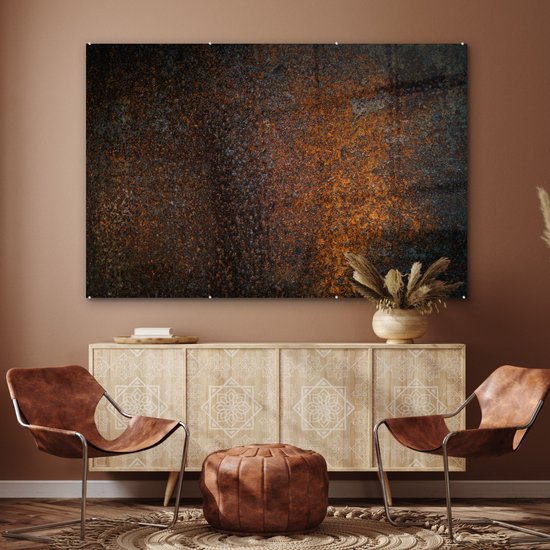 MuchoWow® Tableau en verre 150x100 cm - Peinture acrylique sur verre - Rouille - Rétro - Acier - Photo sur verre - Tableaux