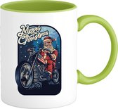 Merry Christmas Motor Kerstman - Foute kersttrui kerstcadeau - Dames / Heren / Unisex Kleding - Grappige Kerst Outfit - Mok - Appel Groen