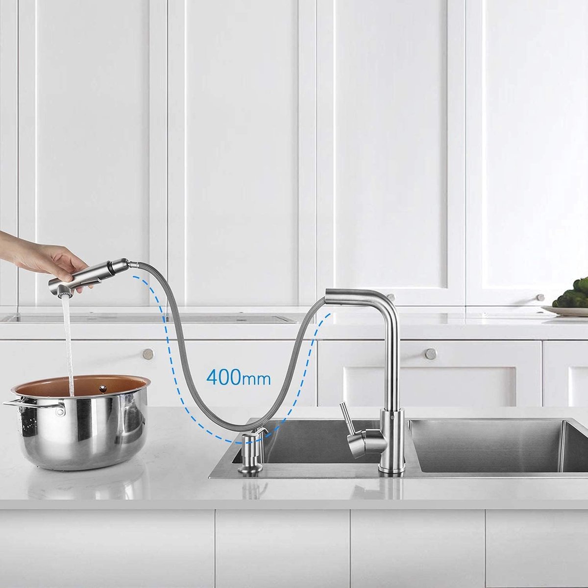 Verchroomde Keukenmengkraan, Uittrekbare Douchekop Met Twee Stralen Keukenkraan Flexibele Hoge Uitloop Messing Gootsteenkraan Koud Warm Water