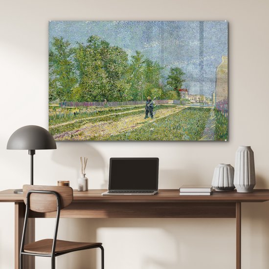 ® Glasschilderij 90x60 cm - Schilderij acrylglas - Buitenwijken van Parijs - Vincent van Gogh - Foto op glas - Muurdecoratie woonkamer - Wanddecoratie slaapkamer - Schilderijen