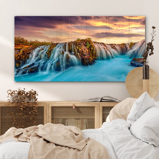 MuchoWow - Peinture sur verre - Photo sur verre - Verre acrylique - Chutes d'eau - Coucher de soleil - Paysage - Verre acrylique - Peinture sur verre - Décoration murale - 120x60 cm - Peinture sur verre