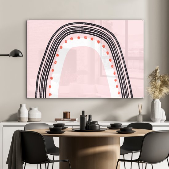 MuchoWow® Glasschilderij 120x80 cm - Schilderij acrylglas - Regenboog - Minimalisme - Roze - Foto op glas - Schilderijen