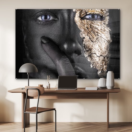 MuchoWow® Peinture sur Verre - Femme - Or - Zwart - Maquillage - Luxe - Maquillage cm - Peintures sur Verre Peintures - Photo sur Glas