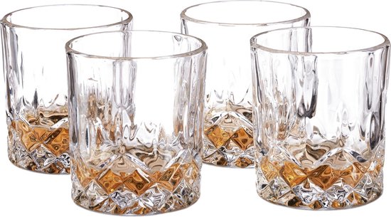 ingesteld evenwichtig enthousiast Relaxdays Whiskyglazen set 4 stuks whiskeyglazen kristalglas 200 ml  whiskyglas | bol.com