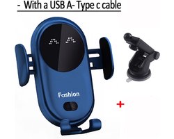 Draadloze Autolader | Telefoonhouder | Fast Charger | Draadloos & Handsfree | Laadkracht 15W | Geschikt voor alle Toestellen | Blauw
