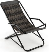 Ligstoel inklapbaar, rotan strandstoel met zachte schommelbeweging, armleuningen en metalen frame, draagbare klapstoel voor tuin, strand, achtertuin