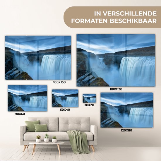 Peinture sur verre - Une large cascade dans le parc national de Vatnajökull en Islande sous un ciel nuageux - 90x60 cm - Peintures sur verre acrylique - Photo sur Glas