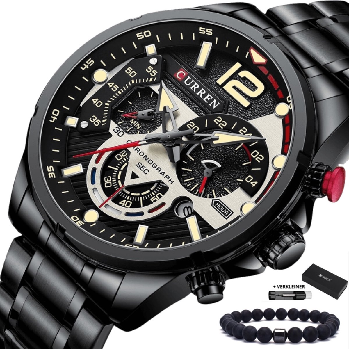Curren - Horloge Heren - Cadeau voor Man - Horloges voor Mannen - 47 mm - Zwart Zilver