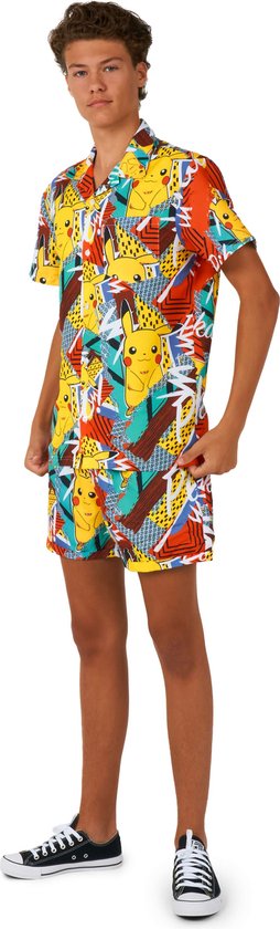 OppoSuits Tiener Pika Pikachu - Jongens Zomer Set - Bevat Shirt En Shorts - Geel - Maat: EU 170/176 - 16 Jaar