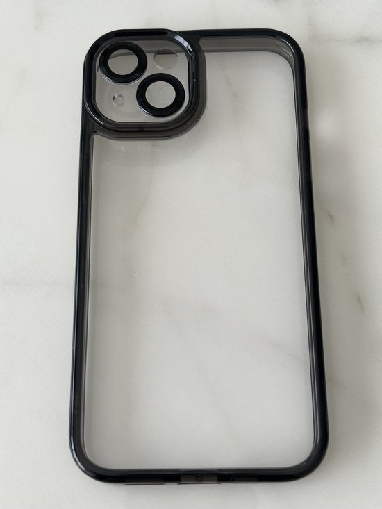 Nano Coating de haute qualité 2,5 mm avec étui lens d'appareil photo - Coque arrière en Siliconen avec Glas intégré pour étui de protection d'objectif d'appareil photo - Convient pour Apple iPhone 13 / iPhone 14 - Zwart/ Transparent