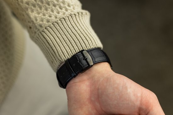 Elysian horlogebandje geschikt voor Apple Watch - Echt Leer - Zwart - 22mm - Quick Release - Verstelbaar - Series 1/2/3/4/5/6/7/8/9/10/11/SE/Ultra(2/3) - Apple Watch Bandje 42/44/45/49mm