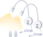 Bedlampjes Leeslampjes Hoofdbord - Bedlampjes Slaapkamer Volwassenen 360° Draaibaar + USB Poort - Leeslampje Voor In Bed Verstelbare Helderheid & Warm / Koud Licht - 2 Stuks
