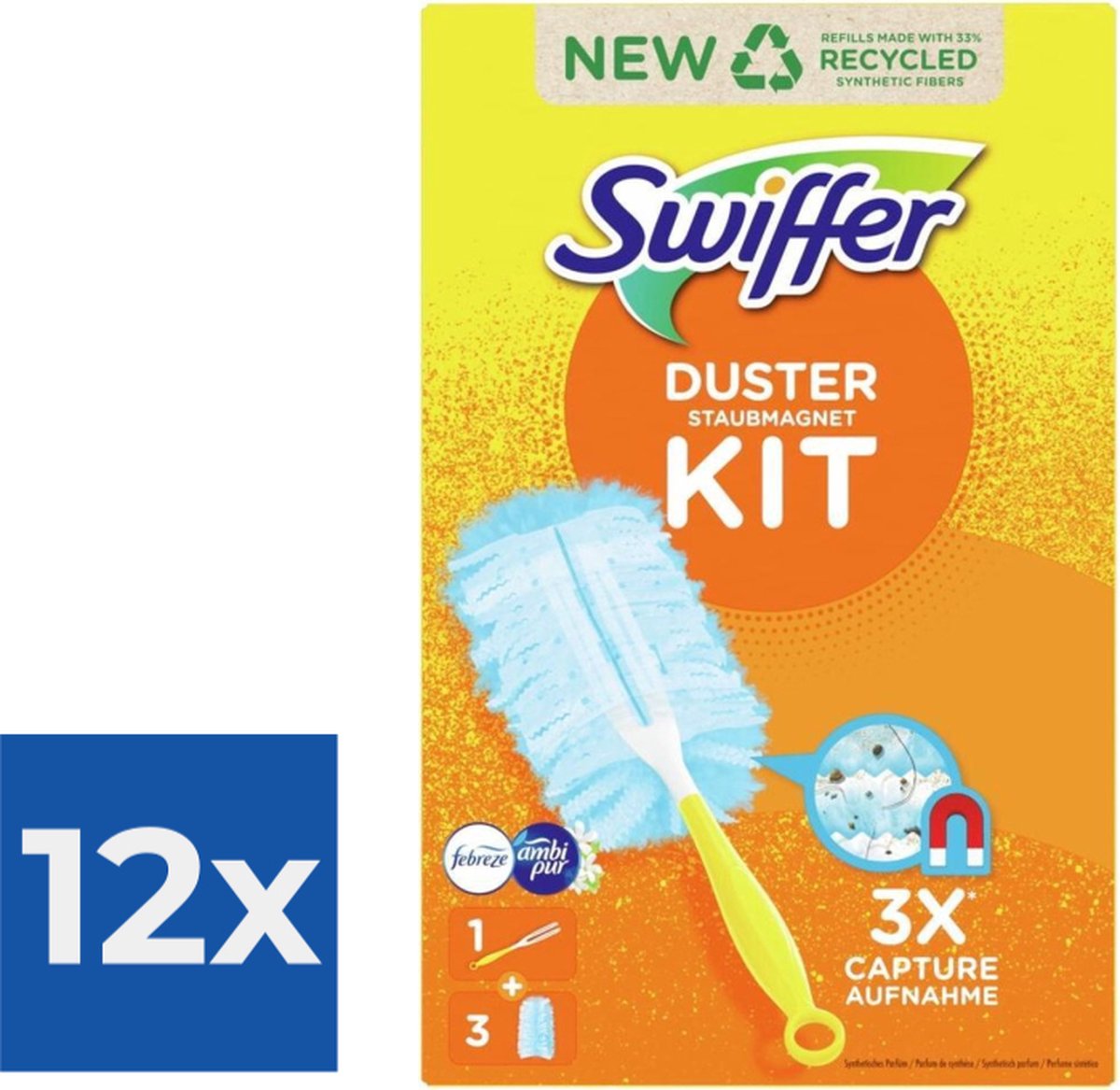 Swiffer Duster Stofdoekjes - Starterkit + 3 navullingen Febreze - Voordeelverpakking 12 stuks
