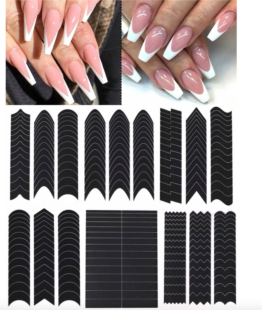 Goedkoopste GUAPÀ® French Manicure Sjabloon | Nail Art Sjabloon | 6 diverse vormen | Nail Art | Gellak | Acryl | Gel Nagels | Smile Line Nails | | Paie Nagelstickers French Manicure | 6 Vellen Nagel stickers