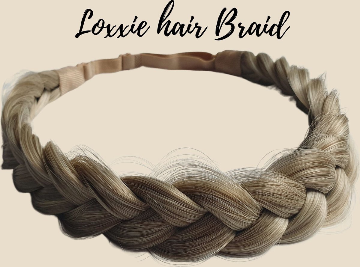 Loxxie® haarband met vlecht haar extensions braid verstelbaar universele pasvorm wit as blond mix licht goud
