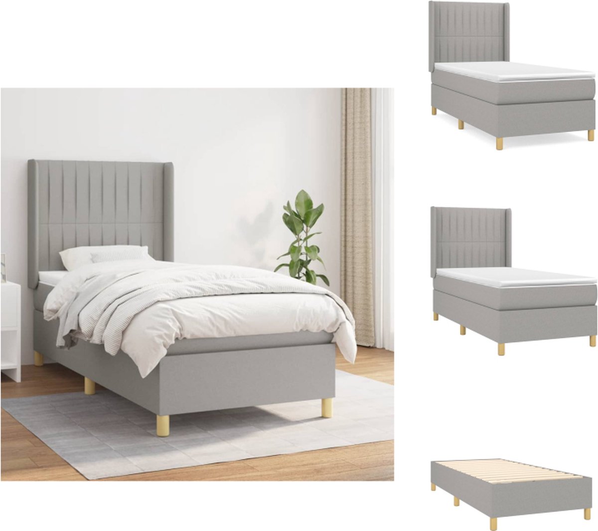 VidaXL Boxspringbed Lichtgrijs 203x103x118 128cm Duurzaam materiaal Hoogte verstelbaar hoofdbord Pocketvering matras Middelharde ondersteuning Huidvriendelijk topmatras Inclusief montagehandleiding Bed