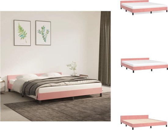vidaXL Bedframe Fluwelen - Bedframe met Hoofdeinde - 203 x 163 x 50 cm - Roze - Bed