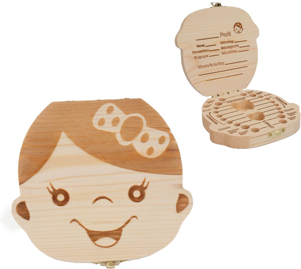 Goedkoopste Intirilife Houten melktandendoosje voor meisjes - 12,5 x 11,4 x 2,8 cm - Kindertandendoosje voor het bewaren van melktanden, om zelf te labelen