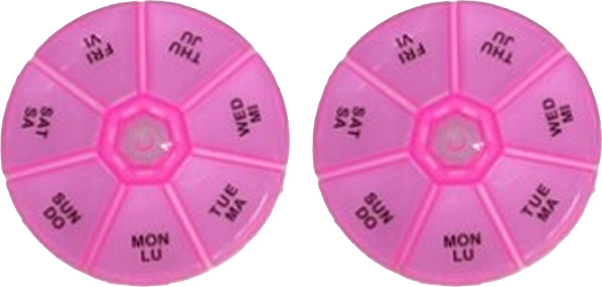 Goedkoopste Gerimport Medicijnen doosje/pillendoosje - 2x - 7-vaks - roze - geschikt voor 7 dagen