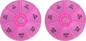 Gerimport Medicijnen doosje/pillendoosje - 2x - 7-vaks - roze - geschikt voor 7 dagen