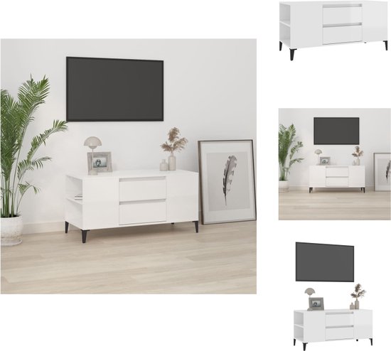 vidaXL TV-meubel Industrieel - 102 x 44.5 x 50 cm - Hoogglans wit - Kast