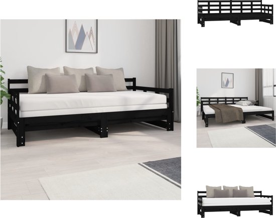 vidaXL Slaapbank Massief Grenenhout Zwart - 203.5 x 185 x 69.5 cm - Met Omkeerbaar Ontwerp - Ruimtebesparende Functie - Bed
