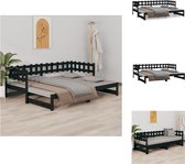 vidaXL Slaapbank KUBO - Massief grenenhout - Uitschuifbaar - Zwart - 203.5 x 181 x 68.5 cm - Geschikt voor matras van 90 x 200 cm (2x) - Bed