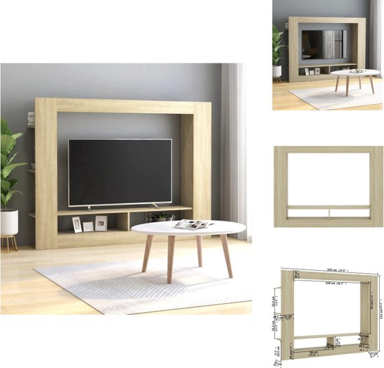 vidaXL TV-meubel - Sonoma Eiken - 152 x 22 x 113 cm - Met 2 open vakken en zijschappen - Kast