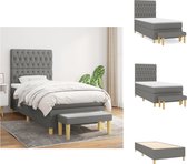 vidaXL Boxspringbed - donkergrijs - 203 x 100 x 118/128 cm - verstelbaar hoofdbord - pocketvering matras - middelharde ondersteuning - huidvriendelijk topmatras - multifunctioneel bankje - Bed