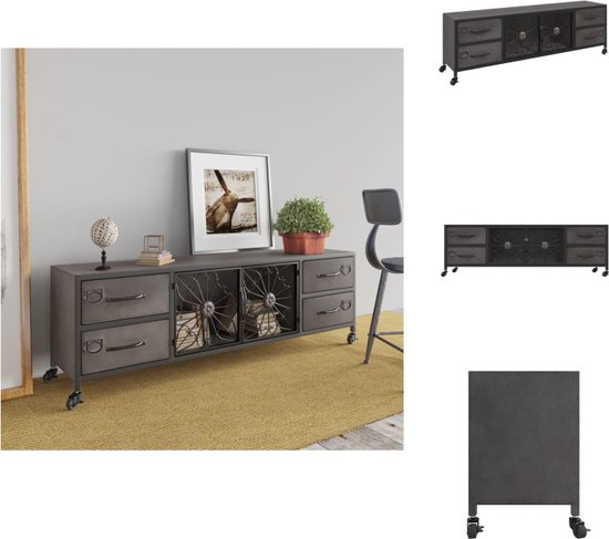 vidaXL TV-meubel Modern IJzer - 110x30x40cm - Zilver Color - 4 Wielen - Kast