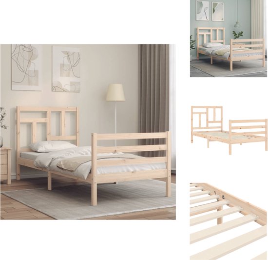 vidaXL Bedframe - Massief grenenhout - Multiplex lattenbodem - 195.5x95.5x100 cm - Bed