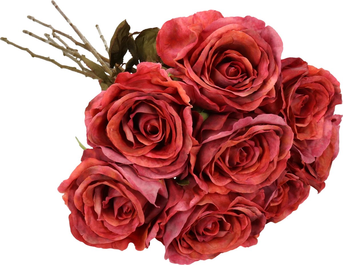 TopArt Top Art Kunstbloemen boeket roos Calista 8x rood 66 cm kunststof steel decoratie bloemen