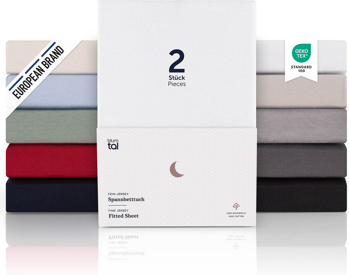 Blumtal Hoeslaken Premium Jersey - 120 x 200 cm - tot 40 cm Matrashoogte - Wit - 100% Katoen - Boxspring - Set van 2