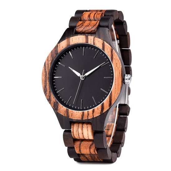 HO23-B17.1p - Warme gekleurde houten horloge, donkere houten schakels, horlogesluiting ** KADO edelsteen armband