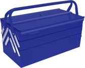 Gereedschapskist van metaal, lege gereedschapskist met slotgaten, blauw, 42 x 21,5 x 20,5 cm (l x b x h), 3 etages, 5 vakken, gereedschapskist voor opslag en transport van gereedschap