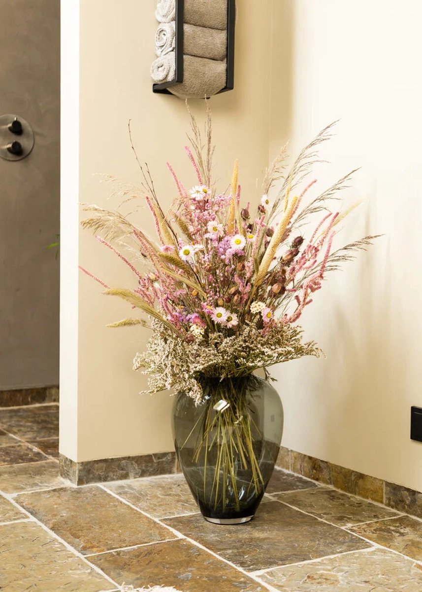 Droogbloemen boeket "Zomerliefde large" - inclusief vaas | 80 cm | Sfeervol & Natuurlijk | Een prachtig en stralend droogbloemen boeket voor ieder interieur