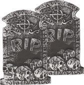 Set van 2x stuks horror kerkhof decoratie grafsteen RIP met schedels 38 x 27 cm - Halloween feestdecoratie en versiering