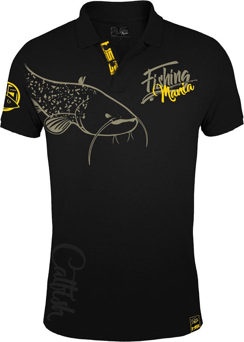 Hotspot Design Fishing Mania Catfish Korte Mouw Poloshirt Zwart L Man