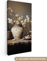 Canvas schilderij 40x80 cm - Stilleven met bloemen - Kamer decoratie accessoires - Schilderijen woonkamer - Wanddecoratie slaapkamer - Muurdecoratie keuken - Wanddoek interieur binnen - Woondecoratie huis - Bloemen schilderij