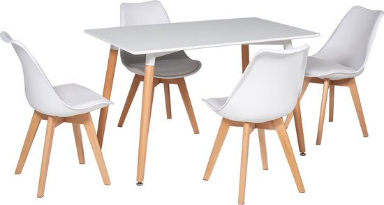 PIA rechthoekige tafel 120cm en 4 NORA stoelen wit