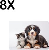 BWK Flexibele Placemat - Kitten en Puppy met Witte Achtergrond - Set van 8 Placemats - 35x25 cm - PVC Doek - Afneembaar
