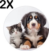 BWK Luxe Ronde Placemat - Kitten en Puppy met Witte Achtergrond - Set van 2 Placemats - 50x50 cm - 2 mm dik Vinyl - Anti Slip - Afneembaar