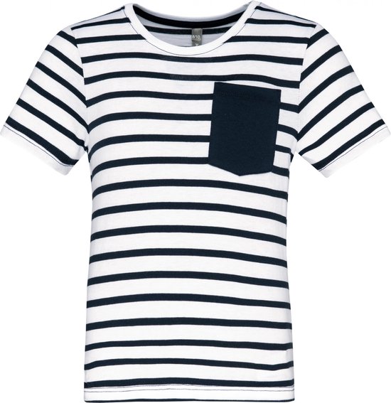 T-shirt Kind 4/6 Y (4/6 ans) Kariban Ronde hals Korte mouw White / Navy Stripes 100% Katoen