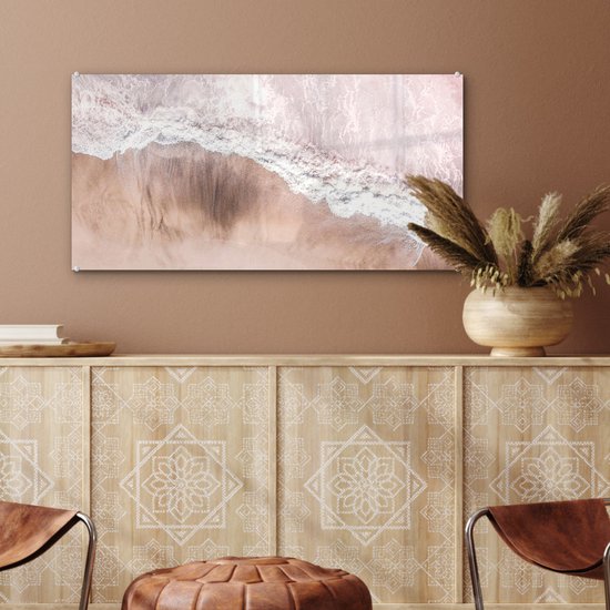 MuchoWow® Peinture sur verre 80x40 cm - Peinture sur verre acrylique - Mer - Plage - Rose - Nature - Photo sur verre - Peintures