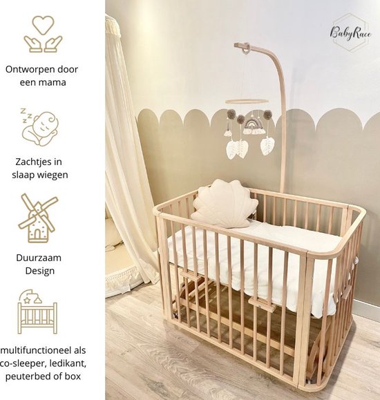 BabyRace - Co sleeper ledikant naturel inclusief vlechtbumper