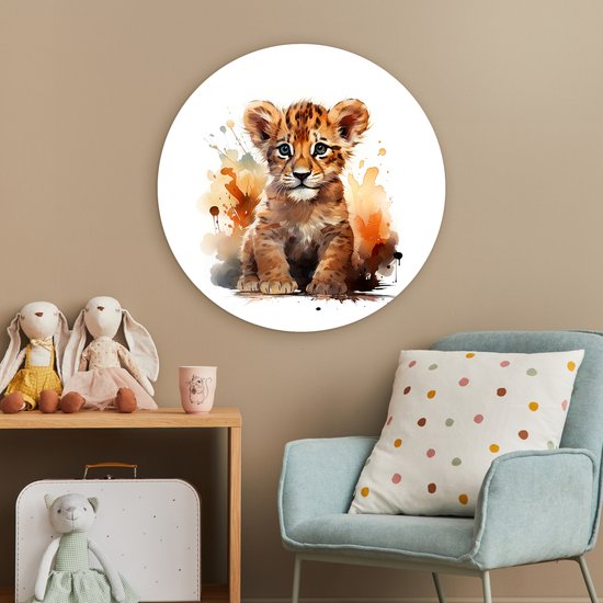 WallCircle - Cercle mural lion 60x60 cm - Cercle mural chambre d'enfant animaux - Décoration chambre fille moderne - Accessoires chambre garçon - Chambre enfant - Tableaux ronds chambre enfant - Décoration murale chambre garçon - Décoration murale