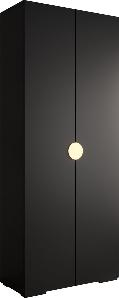 AJE Meubles B.V. Opbergkast Kledingkast met 2 draaideuren Garderobekast slaapkamerkast Kledingstang met planken | Gouden Handgrepen, elegante kledingkast, glamoureuze stijl (LxHxP): 100x237x47 cm - IVONA 4 (Zwart, 100 cm)