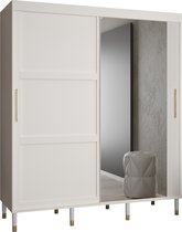 Zweefdeurkast met spiegel Kledingkast met 2 schuifdeuren Garderobekast slaapkamerkast Kledingstang met planken | elegante kledingkast, glamoureuze stijl (LxHxP): 180x208x62 cm - CAPS R2 (Wit, 180 cm) met lades